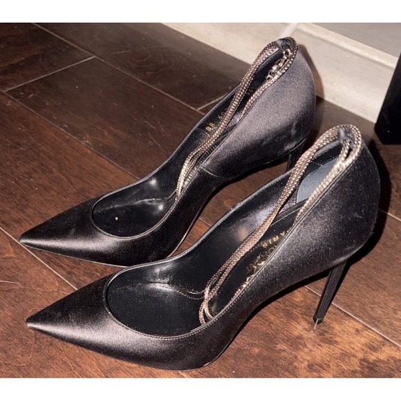 New Saint Laurent Paris Zoe‎ Chain Black Satin Pump  SIZE 36.5 - Picture 5 of 11